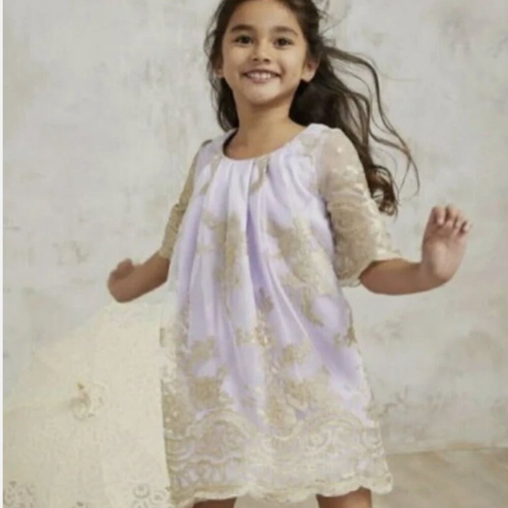 Stunning White and Gold Special Occasion Dress, Girl Size 6